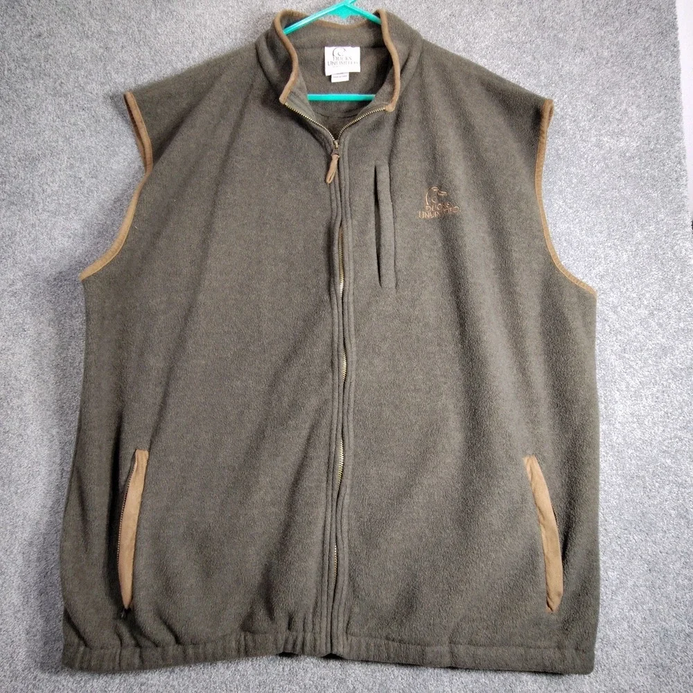 Ducks Unlimited Mens 3XL Olive Green Fleece Full Zip Mock Neck Active Vest